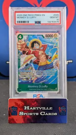 2025 One Piece Monkey D. Luffy PRB02-005 Premium Booster PSA 10 Gem Mint Low Pop - Image 1