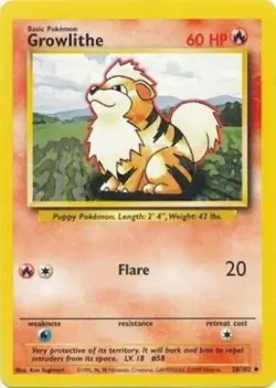 Growlithe 28/102 Base Set WOTC Pokemon Card - LP - Image 1