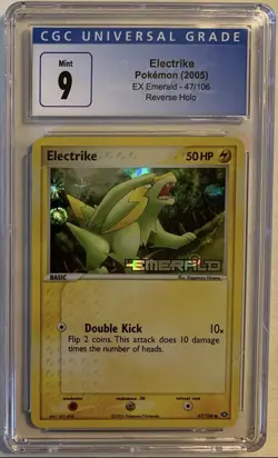 CGC 9 Electrike Emerald 47/106 Reverse Holographic Pokemon Card - Image 1