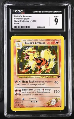 CGC 9 Blaine's Arcanine 1/132 Holo Gym Challenge Pokemon Card - Image 1