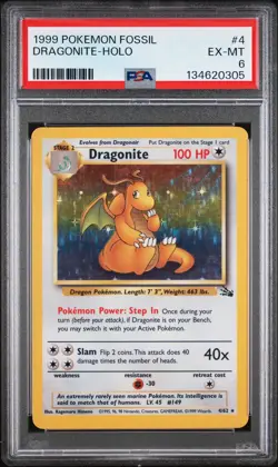 1999 POKEMON FOSSIL #4 DRAGONITE-HOLO PSA 6 - Image 1