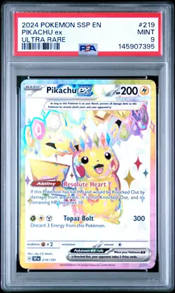 2024 POKEMON SSP EN-SURGING SPARKS ULTRA RARE #219 PIKACHU EX PSA 9 - Image 1