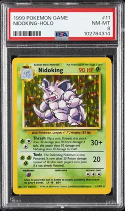 1999 POKEMON GAME #11 NIDOKING-HOLO PSA 8 - Image 1