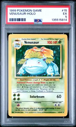 1999 POKEMON BASE SET UNLIMITED #15 VENUSAUR-HOLO PSA 5 - Image 1