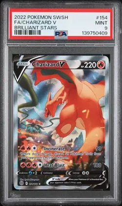 2022 POKEMON SWORD & SHIELD BRILLIANT STARS #154 FULL ART/CHARIZARD V PSA 9 - Image 1