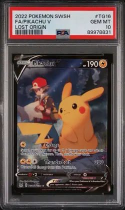 2022 POKEMON SWORD & SHIELD LOST ORIGIN #TG16 FULL ART/PIKACHU V PSA 10 - Image 3