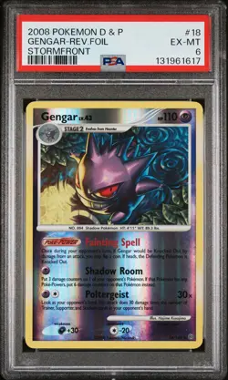 2008 POKEMON DIAMOND & PEARL STORMFRONT #18 GENGAR-REVERSE FOIL PSA 6 - Image 1