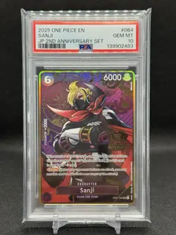 2025 ONE PIECE OP07-064 JAPANESE ENG 2ND ANNIVERSARY SET SANJI PSA 10 GEM MINT - Image 1