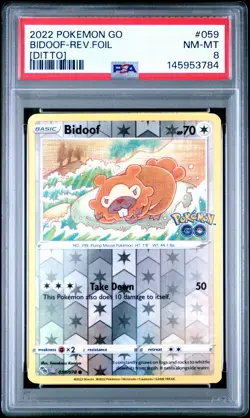 2022 POKEMON GO DITTO #059 BIDOOF-REVERSE FOIL PSA 8 - Image 1