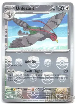 Pokemon TCG Unfezant 073/086 SV: Black Bolt Holo Master Ball Bird 150HP English - Image 1