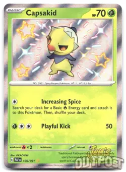 Capsakid 106/091 Shiny Rare Paldean Fates Pokemon NM - Image 1