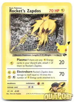 Rocket's Zapdos 15/132 holo Celebrations: Classic Collection Pokemon NM - Image 1