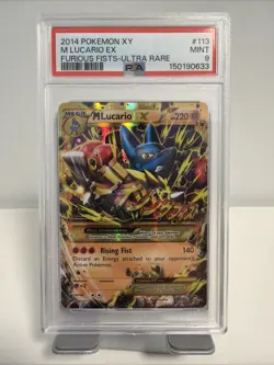 2014 POKEMON XY FURIOUS FISTS ULTRA RARE #113 M LUCARIO EX PSA 9 - Image 1