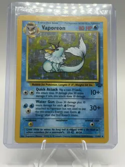 Vaporeon 12/64 Jungle Rare Holo Pokemon Card WOTC Vintage MP - Image 3