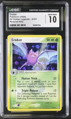 CGC 10 GEM MINT Crobat 2004 EX Hidden Legends 3/101 Reverse Holo Pokemon Card - Image 1