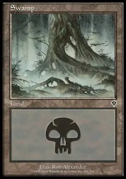 Damaged, English MTG Foil Swamp (341) - Foil Invasion Magic the Gathering - Image 1