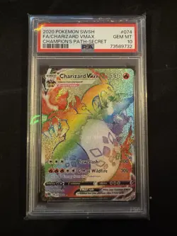 2020 Pokemon SWSH FA/Charizard VMAX #074 Champion's Path Secret Rainbow PSA 10 - Image 1
