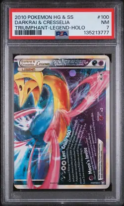 2010 POKEMON TRIUMPHANT DARKRAI CRESSELIA #100 LEGEND BOTTOM HOLO PSA 7 - Image 1