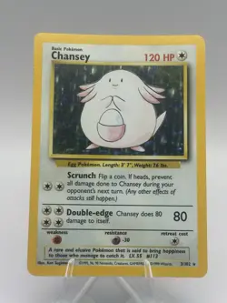 Pokemon Chansey Holo Rare Base Set Unlimited 3/102 Vintage MP/LP Condition - Image 1