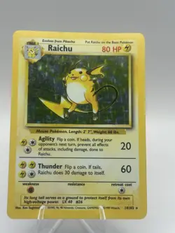 Pokemon TCG Raichu Holo Rare Base Set 2 (2000) 16/130 WOTC Condition MP - Image 1