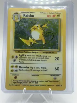 Pokemon TCG Raichu Holo Rare Base Set 2 (2000) 16/130 WOTC Condition MP - Image 3