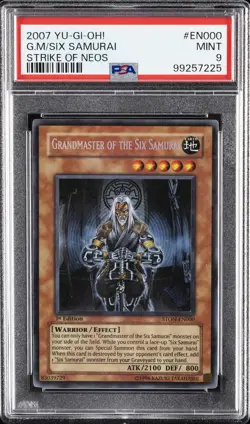 2007 YU-GI-OH! STON-STRIKE OF NEOS #EN000 GRANDMASTER OF THE SIX SAMURAI PSA 9 - Image 1