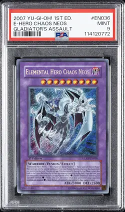 2007 YU-GI-OH! GLAS-GLADIATOR'S ASSAULT 1ST ED ELEMENTAL HERO CHAOS NEOS PSA 9 - Image 1