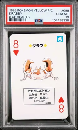 PSA 10 GEM MINT Pokemon Yellow Playing Card - Krabby 8 of Hearts (POP 1) - Image 2
