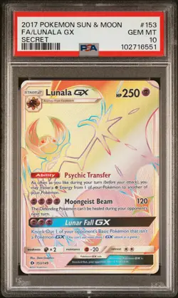 2017 POKEMON SUN & MOON SECRET #153 FULL ART/LUNALA GX PSA 10 - Image 1