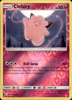 Pokemon Reverse Holo Clefairy SM - Cosmic Eclipse 144/236 LP - Image 1