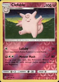 Pokemon Reverse Holo Clefable SM - Guardians Rising 89/145 LP - Image 1