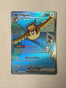 Pokemon TCG Pidgeot Ex 225/197 SV03: Obsidian Flames Full Art Illustration Rare - Image 1