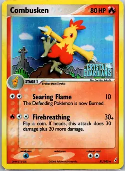 Pokemon TCG Combusken Uncommon Reverse Holofoil Crystal Guardians 31/100 HP - Image 1