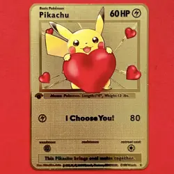 Pokemon Pikachu I Choose You! Metal Gold Foil Art Card Valentines Gift Love Fun - Image 1