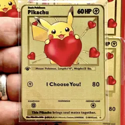 Pokemon Pikachu I Choose You! Metal Gold Foil Art Card Valentines Gift Love Fun - Image 2