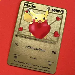 Pokemon Pikachu I Choose You! Metal Gold Foil Art Card Valentines Gift Love Fun - Image 3