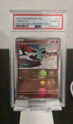 2025 POKEMON Black Bolt Master Ball Reverse Holo #015 Larvesta PSA 10 - Image 1