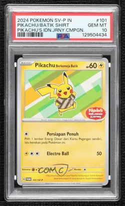 Pikachu in a Batik Shirt Indonesian Pokemon Scrlet & Violet (SV-P) PSA 10 GEM MT - Image 1