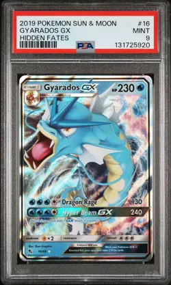 2019 Pokemon Sun & Moon Gyarados GX Hidden Fates PSA 9 Full Art Holo Rare #16/68 - Image 1