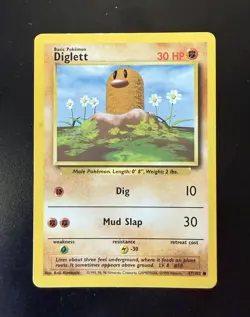 1999 Pokemon Base Set Diglett 47/102 Error Misprint Sideways Fighting Energy LP - Image 1