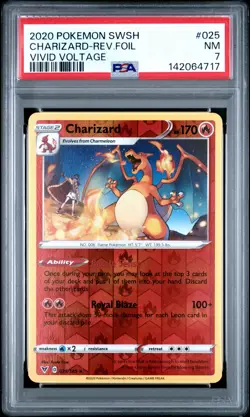 4717 Charizard 2020 Pokemon Sword Shield Vivid Voltage #025 Reverse Holo PSA 7 - Image 1