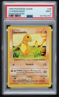 Charmander Shadowless Pokemon Base Set PSA 9 MINT 1999 - Image 1