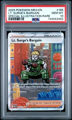 Pokemon Mega Evolution LT. Surge's Bargain Special Illustration Rare #185 PSA 10 - Image 1