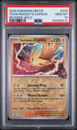2025 POKEMON DRI EN-DESTINED RIVALS REVERSE HOLO TEAM ROCKET'S ZAPDOS PSA 10 - Image 1