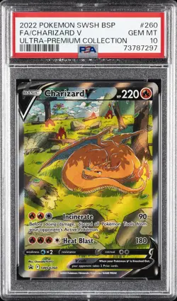 2022 POKEMON SWSH BLACK STAR PROMO #260 FULL ART/CHARIZARD V PSA 10 - Image 1