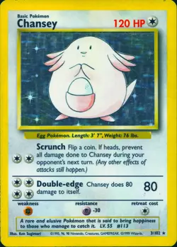 CHANSEY 3/102 HOLO HOLO RARE BASE SET UNLIMITED POKEMON HOLO MP - Image 1