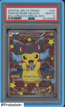 2016 Pokemon Japanese XY Promo M.C. X Pikachu #207 Poncho Wearing Pikachu PSA 10 - Image 1