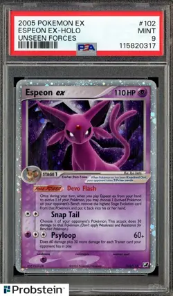 2005 Pokemon Ex Unseen Forces #102 Espeon Holo PSA 9 MINT - Image 1
