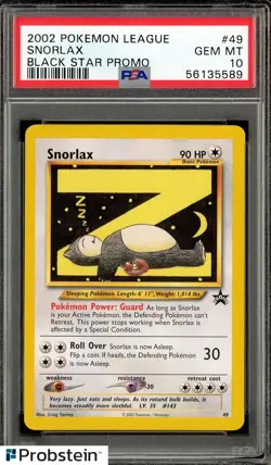 2002 Pokemon League Black Star Promo #49 Snorlax PSA 10 GEM MINT - Image 1