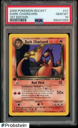 2000 Pokemon Rocket 1st Edition #21 Dark Charizard PSA 10 GEM MINT - Image 1